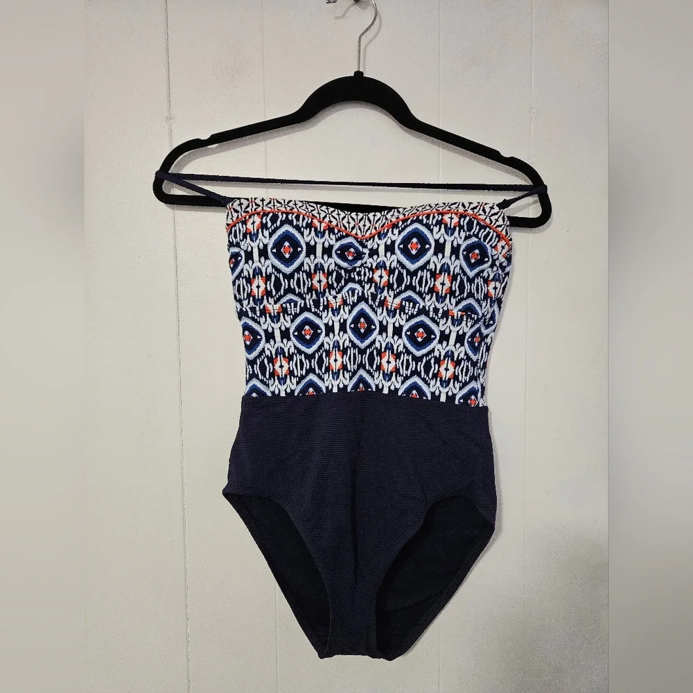 NWT Tommy Bahama Island Cays Ikat Bandeau One Piece Swimsuit Indigo - Picture 2 of 4